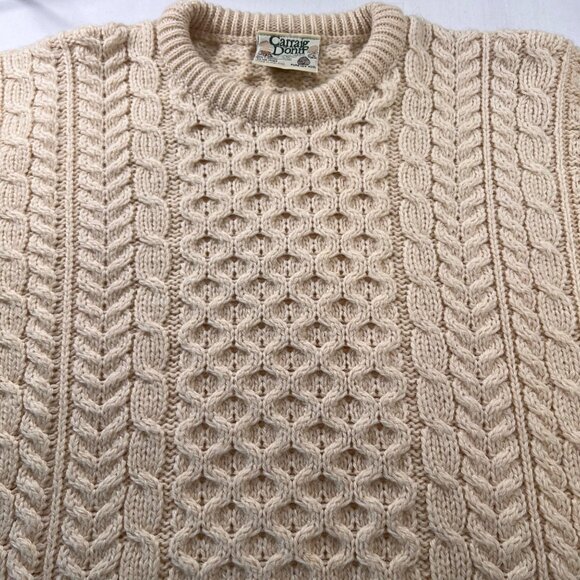 Carraig Donn Ireland Wool Fisherman Sweater Crew Neck Aran in Ivory Size Large - Picture 4 of 9